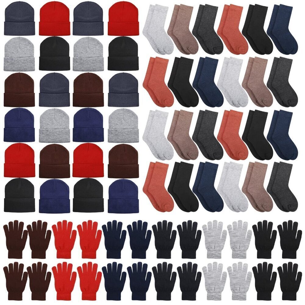 Winter Beanie Gloves Socks Set Bulk Unisex Thermal Knitted Accessories Pack